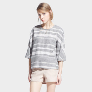Stand-collar silk crepe de Chine shirt