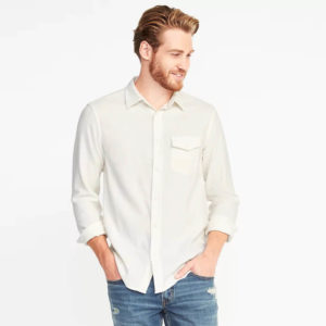 Cropped-sleeve cotton-poplin shirt